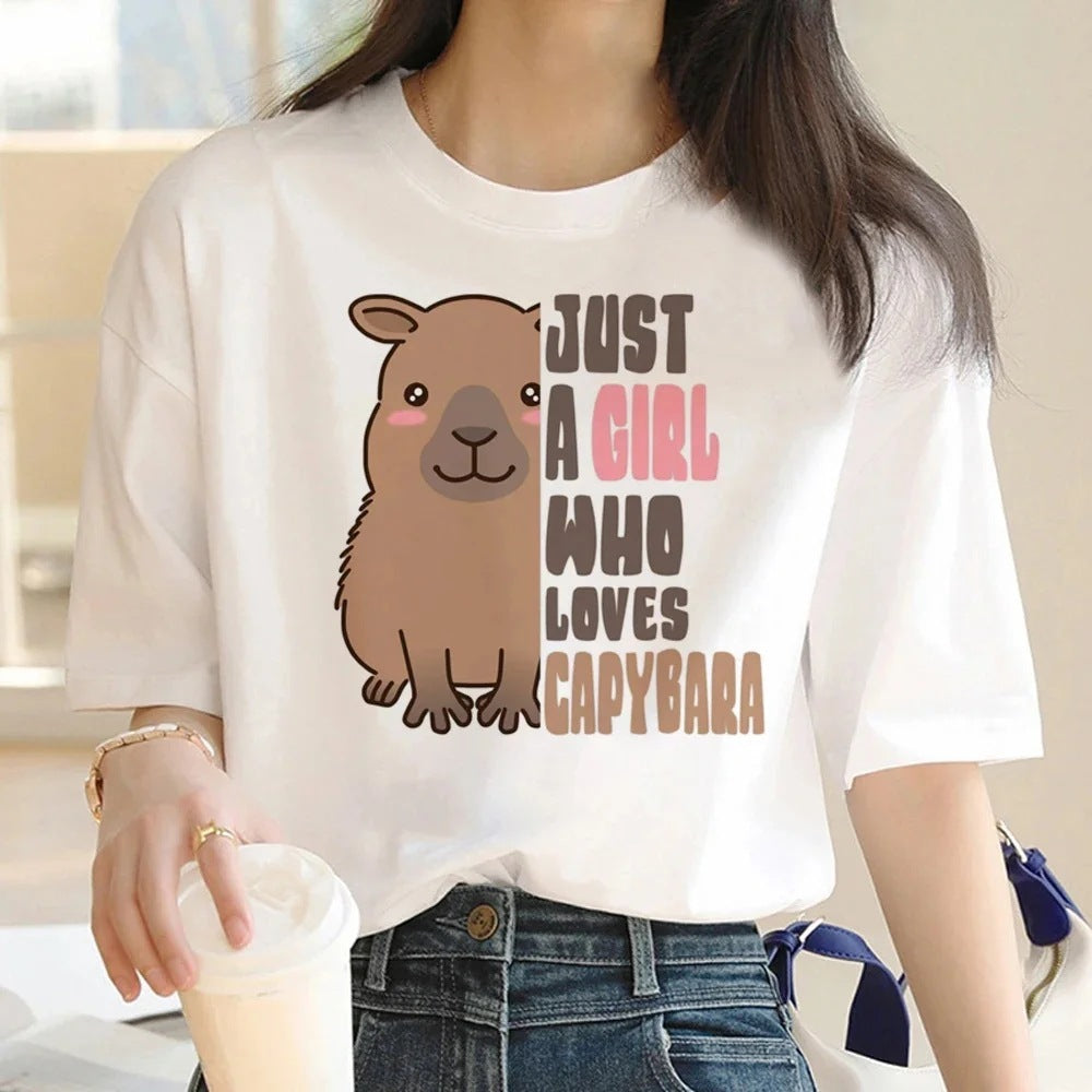 Cute Capybara Clothing Women Vintage Cartoon T-Shirt
