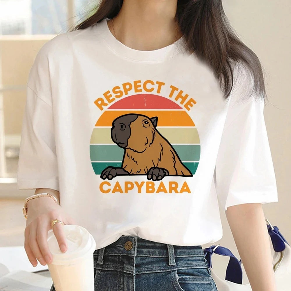 Cute Capybara Clothing Women Vintage Cartoon T-Shirt