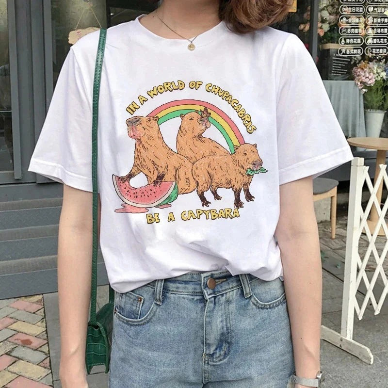 Cute Capybara Clothing Women Vintage Cartoon T-Shirt